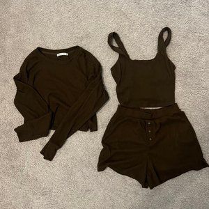 Abercrombie Cozy Rib 3-Piece Lounge Set in Dark Brown Size Medium